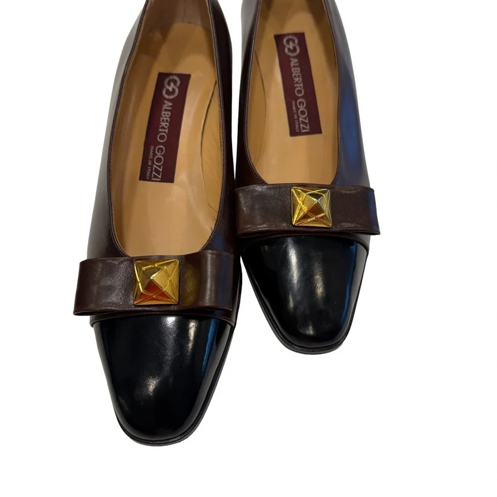 Alberto Gozzi Women’s Leather Kitten Heel Burgundy W/Black Toe Sz 8.5 Pristine